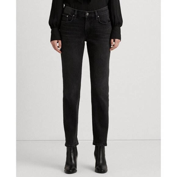 Lauren Ralph Lauren Petite Mid-Rise Tapered Jeans - Sz 8 PETITE Deep Black - Picture 2 of 12